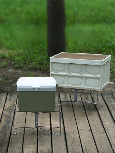 Outdoor camping storage box bracket foldable bucket rack portable metal support rack ice bucket load bearing height