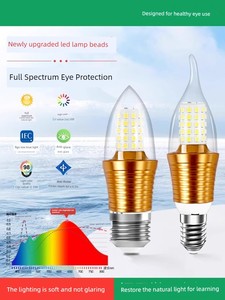 Led Light Bulb E14 Small Screw Base E27 Threaded Base Household Energy-Saving Lamp 12W Pointed Bulb Crystal Chandelier C