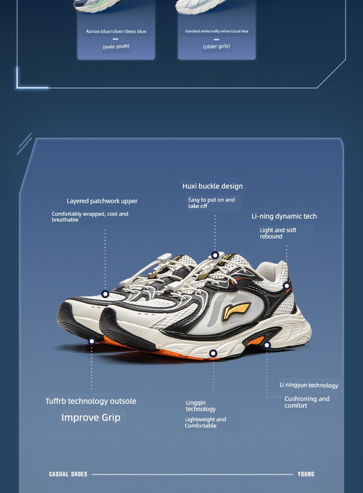 Li Ning Kidsren's Sports Shoes Boys' 2026 Autum New Style Youth Students Breathable Mesh Ark Retro Running Shoes — 11