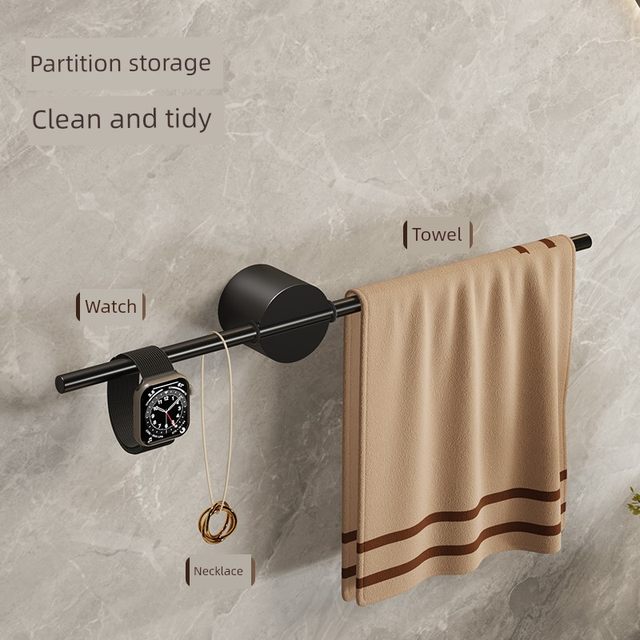 Towel rack bathroom punch-free storage rack bathroom wall-mounted kitchen single-rod towel bar slipper rack storage rod