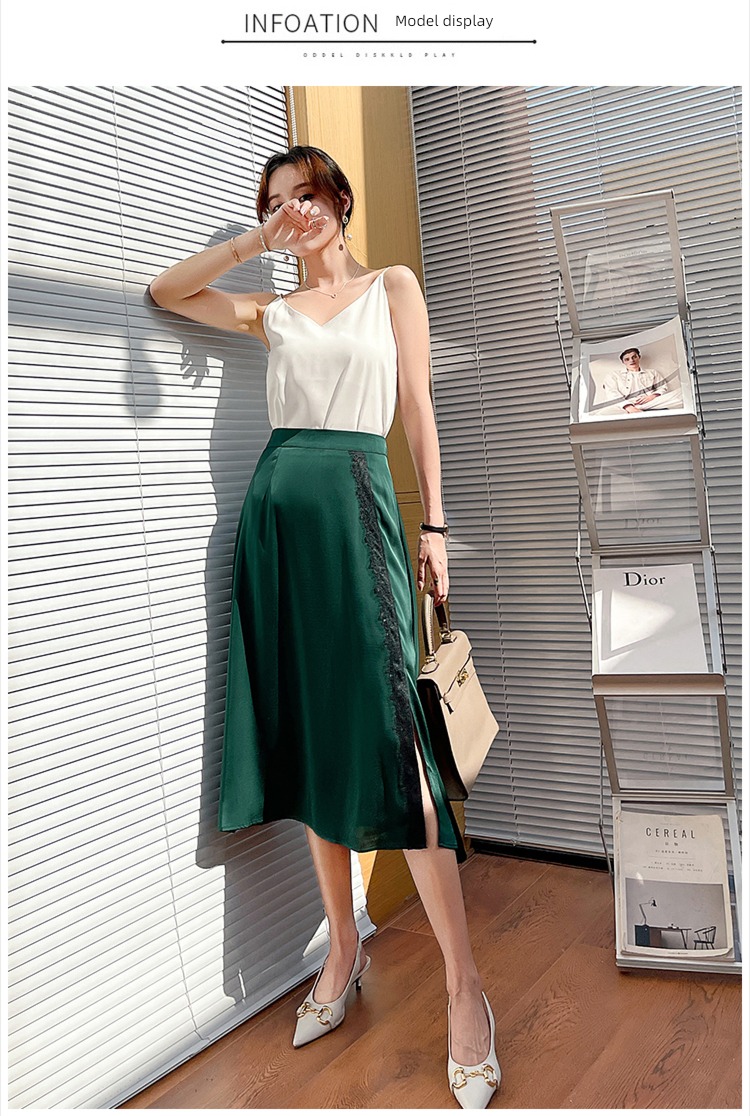 Imitation acetic acid Versatile High waist Lace A word skirt