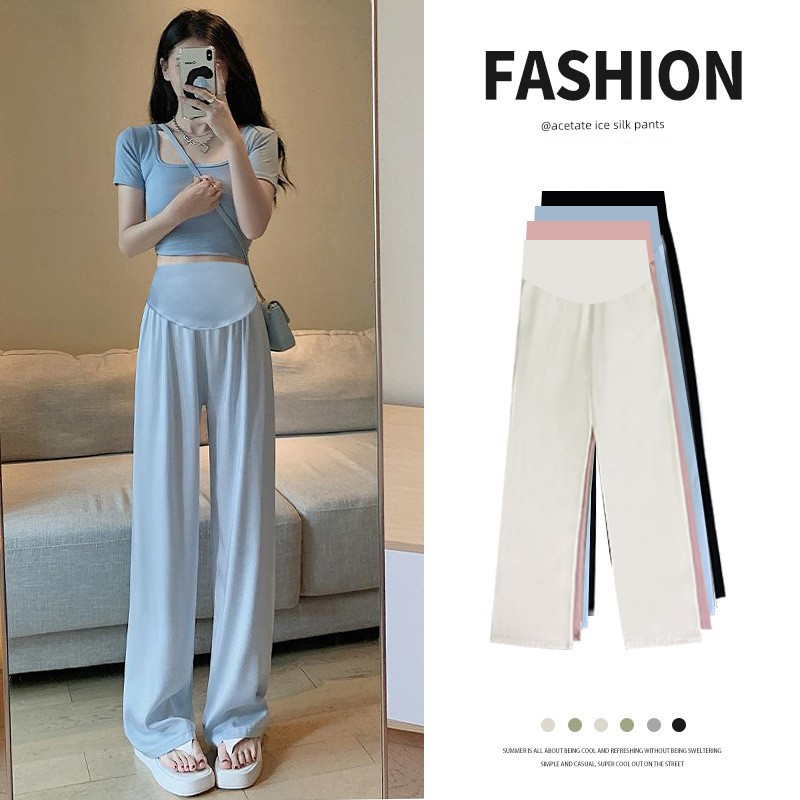 All-Cotton Maternity Ice Silk Wide-Leg Pants, Summer Thin Style, 2026 New Chiffon Straight-Leg Casual Loose Floor-Length Pants