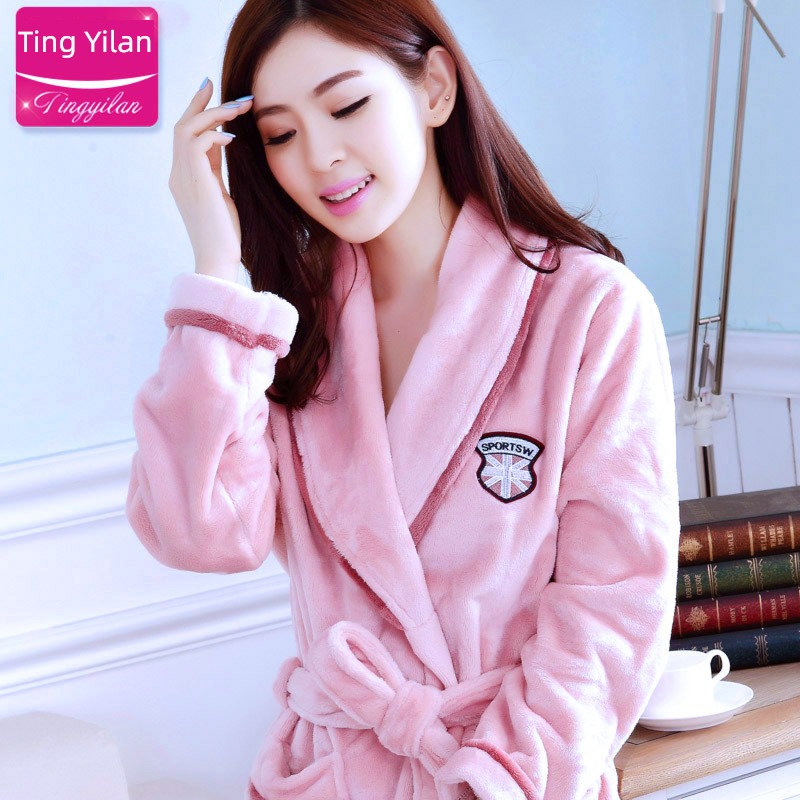 female Autumn and winter thickening Flannel Confinement sexy robe