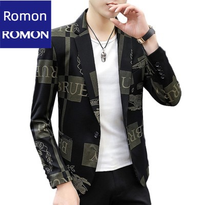 autumn Self-cultivation trend handsome printing leisure time man 's suit
