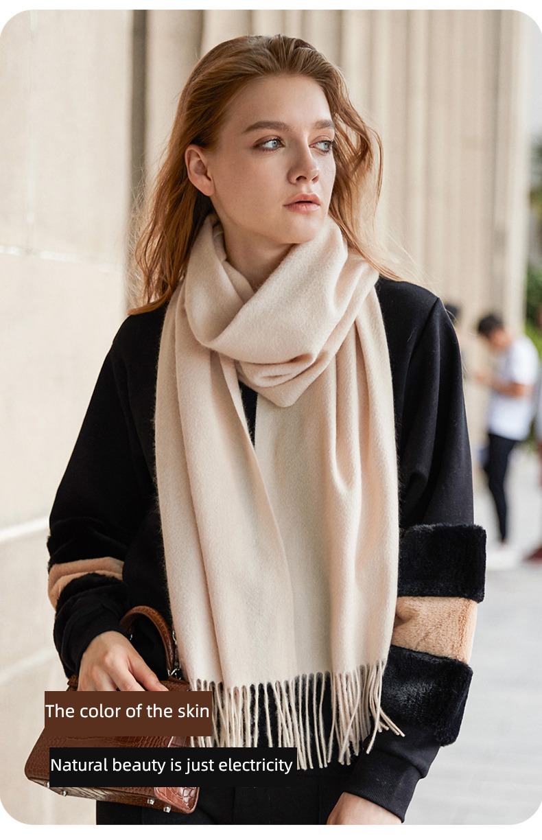 Link 100% Pure wool scarf female winter keep warm Versatile white Neckline Shawl schoolboy mom a birthday present