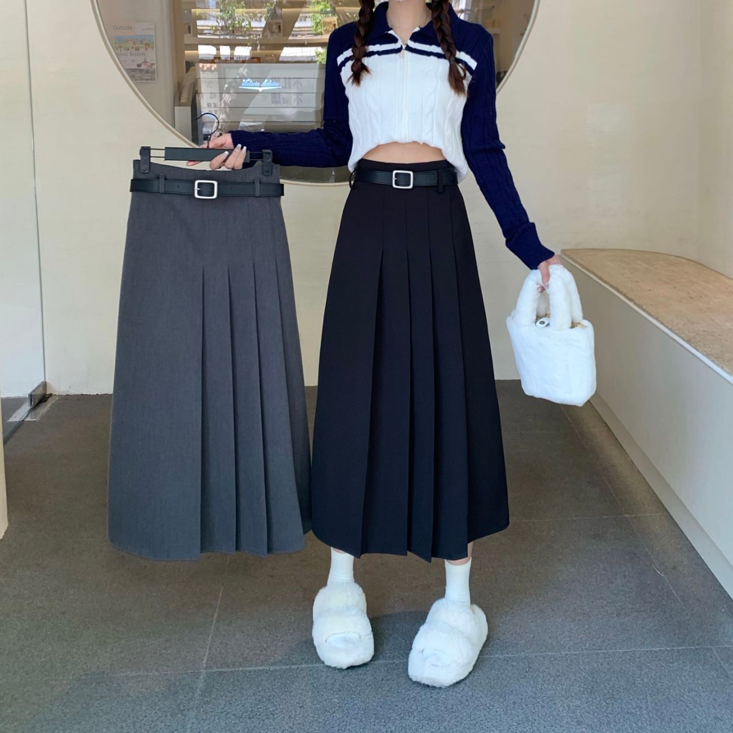 Fat mm grey female Autumn and winter Medium and long term temperament skirt