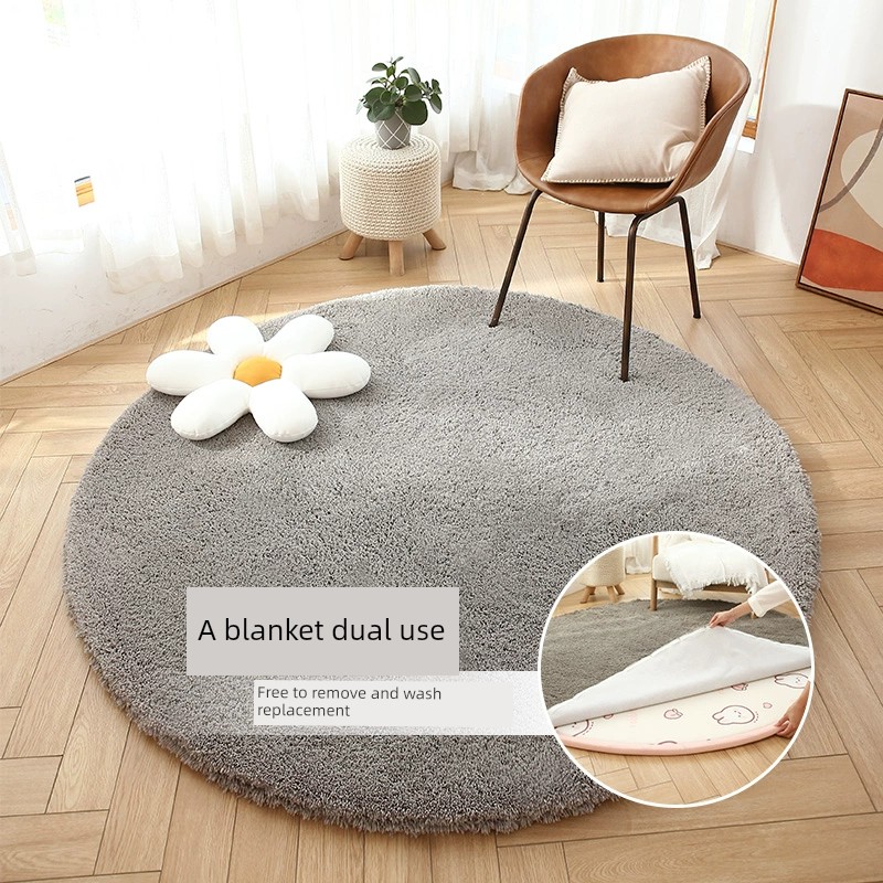現代簡約 圓形地毯 家用臥室兒童床邊加厚墊子 輕奢高級 少女客廳房間圓形地墊