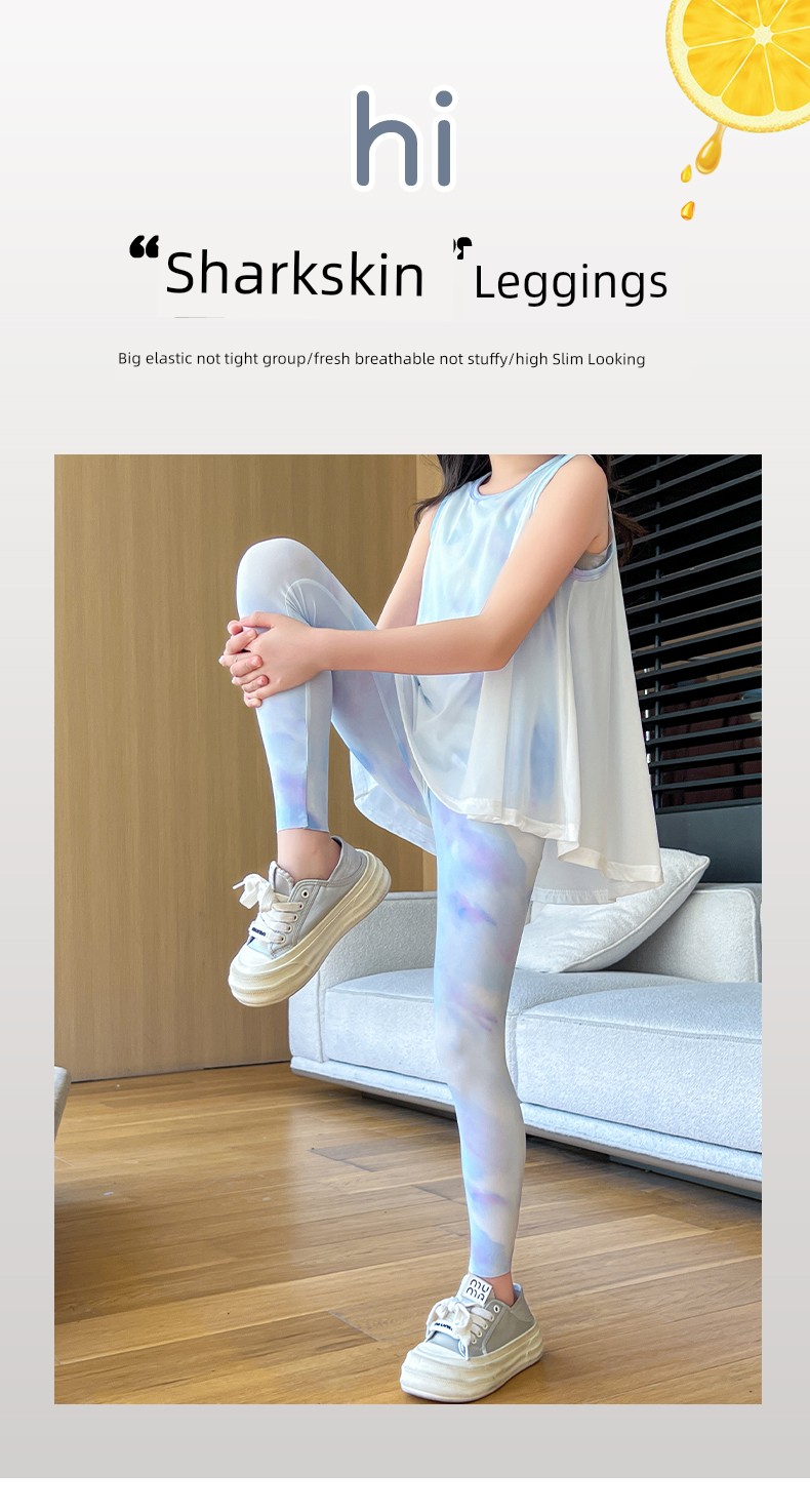 Shark Pants for Girls, Sports Yoga Pants, Children's Quick-Dry Pants, Summer Thin Cool Sun-Protection Long Pants, Big Kids' Leggings — 4