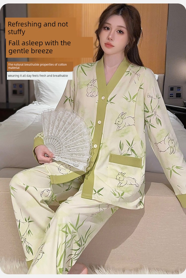 Pure Cotton Postpartum Clothing, Autumn and Winter Postpartum Nursing Pajamas for Women, Special for Breastfeeding, Spring and Autumn Maternity Home Wear, — 9