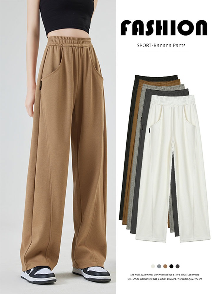 Spring and Autumn High waist Show thin Straight cylinder leisure time white trousers