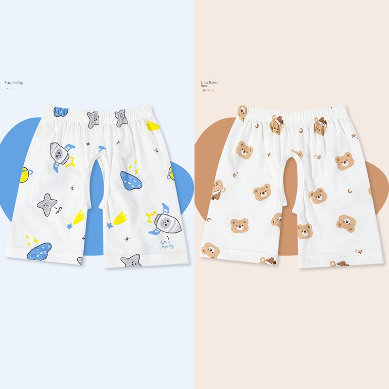 Jq Jingqi Baby Open-Crotch Pants Summer Thin Cotton Shorts for Infants, Unisex Children's Air-Conditioned Sleep Pants Children's Trousers — 7