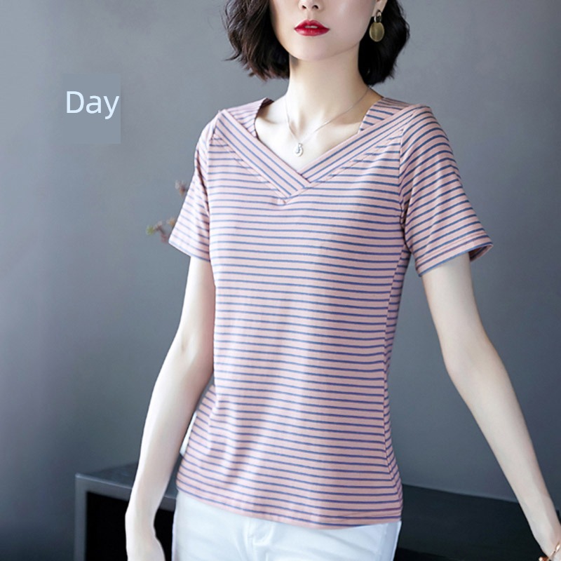 ma'am early spring Striped cotton Mother dress Lay a foundation T-shirt