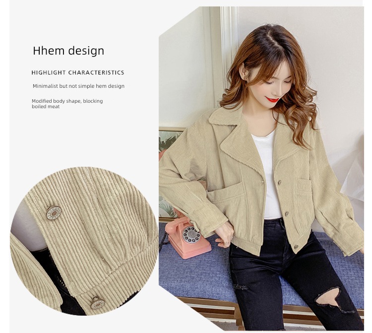 Little fragrance corduroy easy Show thin Versatile short coat