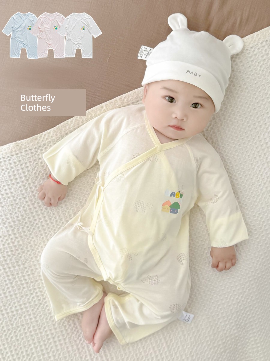 Modal Clothes for Babies Summer Thin Bodysuit Newborn Belly Protection Shoelace Pajamas Summer Baby Clothes in Air-Conditioned Room