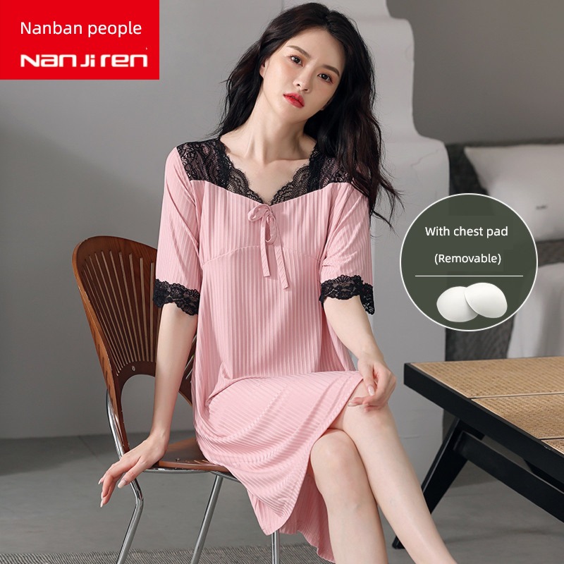 NGGGN summer With chest pad modal  sexy Nightdress