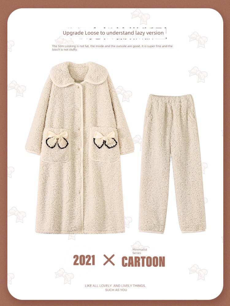 French Advanced sense female thickening Plush Medium and long term robe