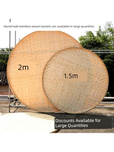 Bamboo Woven Dustpan round Bamboo Sieve Painting round Sieve Drying Tray Creative Decoration Flat Lid Hand-Woven Manufac