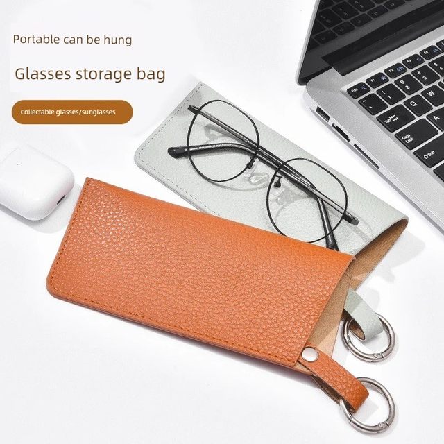 Portable hangable glasses storage bag PU sunglasses storage bag glasses bag convenient key ring glasses hanging bag