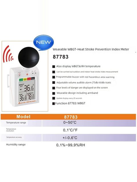 Taiwan Hengxin AZ87783 WBGT heat index heat stroke temperature and humidity meter black ball wearable temperature heat protection