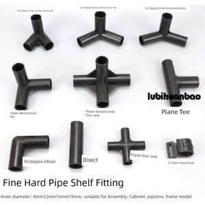 Plastic Tube Joint Thin Hard Pipe Rack Connector Black DIY Pipe Fitting Three-Dimensional Tee Four-Way Direct Accessorie