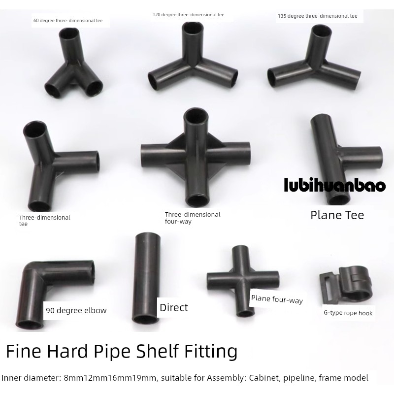 Plastic Tube Joint Thin Hard Pipe Rack Connector Black DIY Pipe Fitting Three-Dimensional Tee Four-Way Direct Accessories