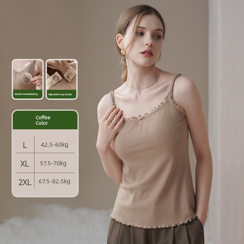 Adjustable Nursing Camisole with Breast Pads, Postpartum Breastfeeding Maternity Wear, Stylish Mom Outerwear, Anti-Sagging Base Layer — 3