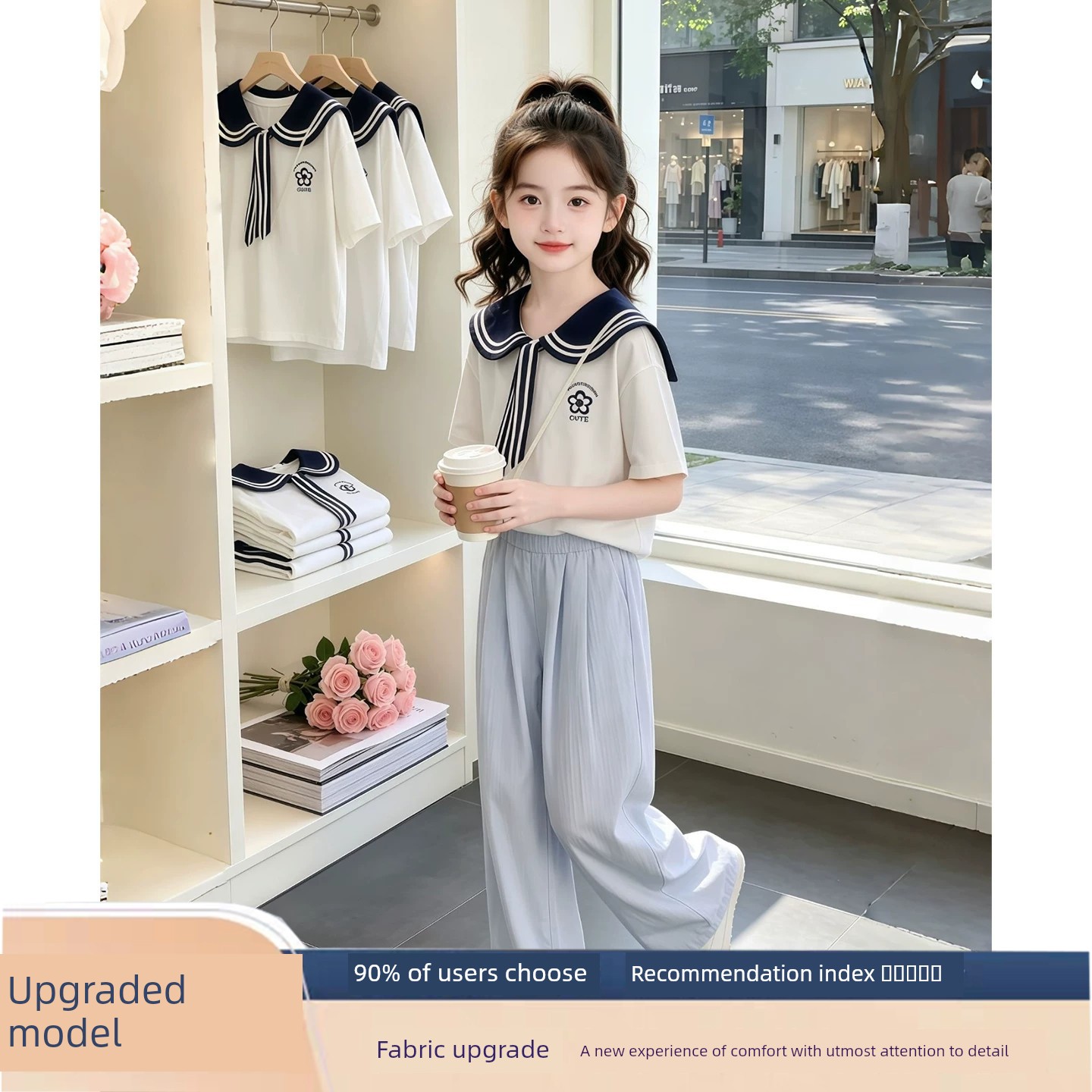 Girls' Summer Outfit 2026 New Stylish Children's Summer Short-Sleeve T-Shirt Set for Girls, Fashionable Casual Two-Piece Set for Summer — 5