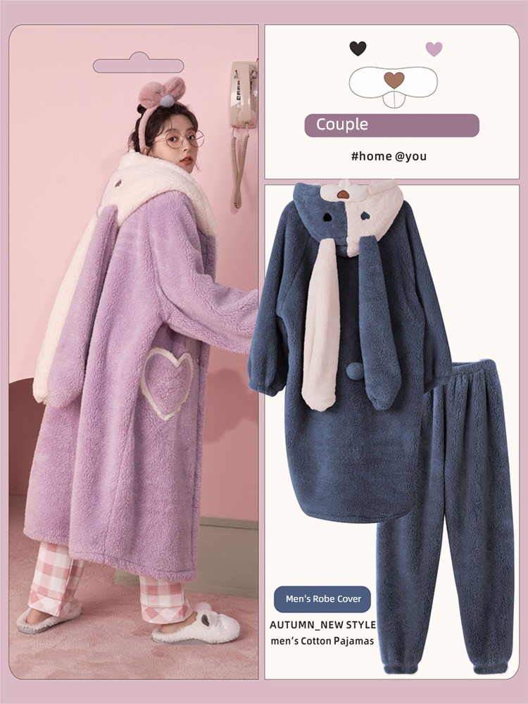 Autumn and winter Coral velvet rabbit female man lovers pajamas