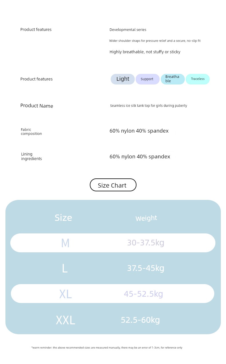 Nanjiren Fixed-Cup Girls' Underwear for Development Period, Student Bras for 8-16 Years Old Adolescent Girls, Breathable Small Vest — 3