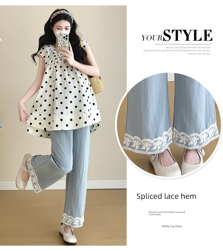 Maternity Outfit Summer 2026 New French Style Pregnancy Wear, Top to Cover Belly and Wide-Leg Pants Two-Piece Set, Thin Style — 8