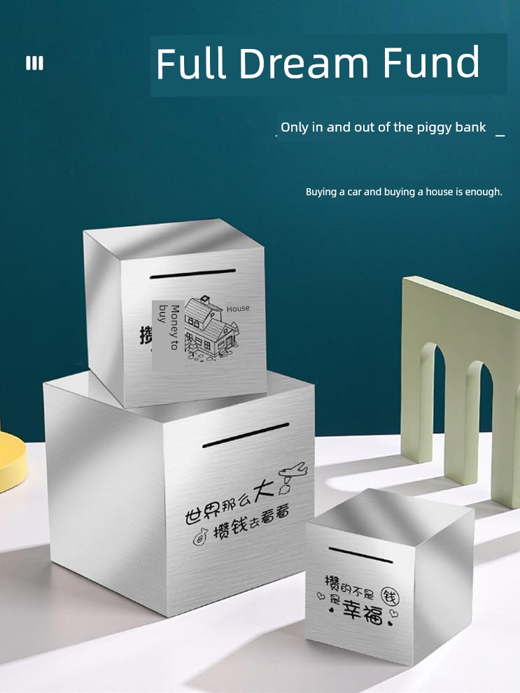 Stainless Steel Piggy Bank with One-Way Opening for Adults, Boys, and Children, Extra-Large Capacity Savings Box, 2026 New Model