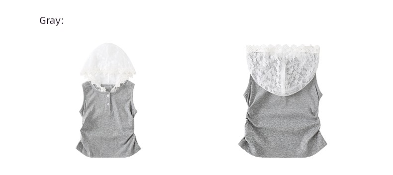 Ueki Girls' Vest Summer Thin Lace Hooded Children's Sleeveless Vest Teenagers' Knitted Top — 26