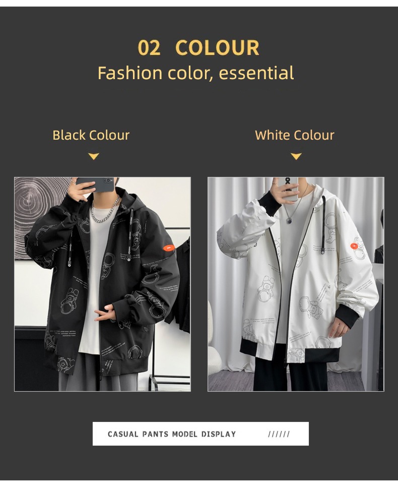 Spring and Autumn Men's style Hooded easy student Windbreaker loose coat