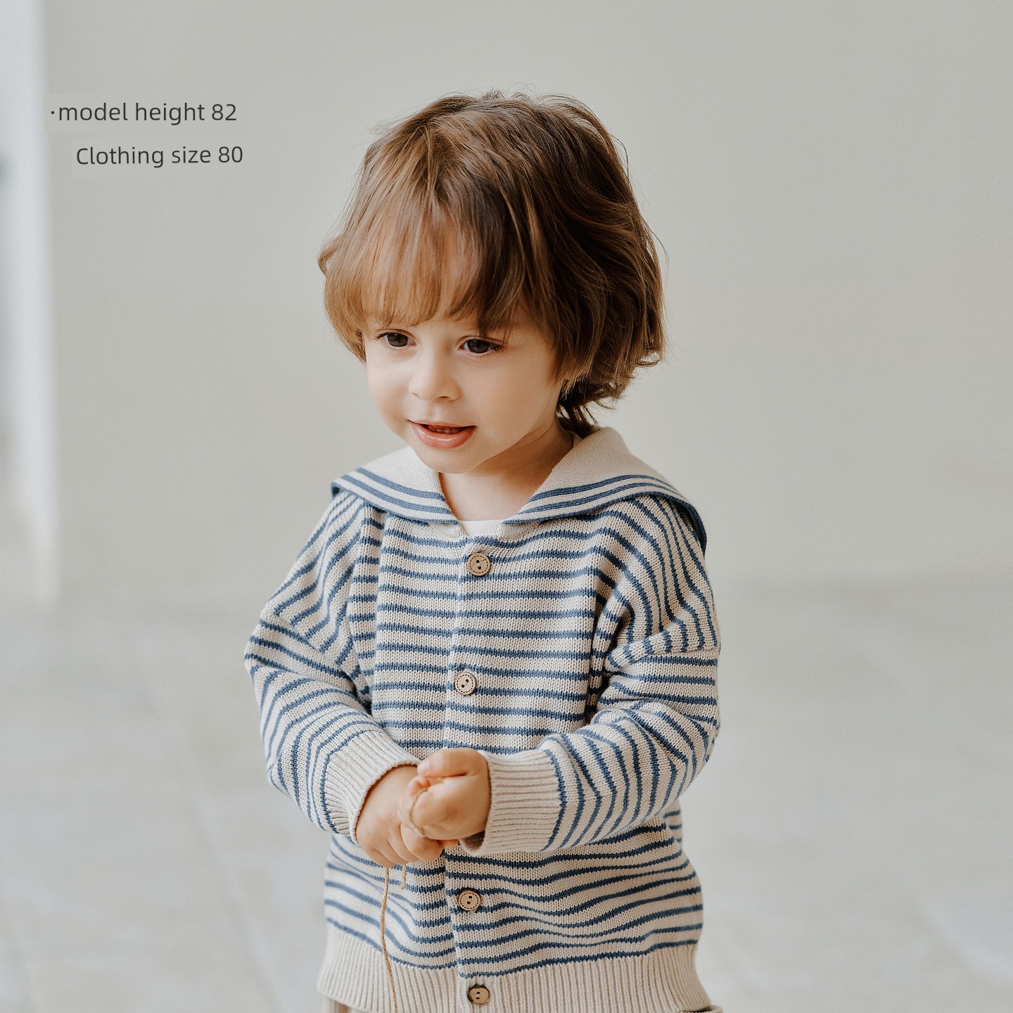 [New Product] Oak Family Kidsren's Autum Sweater Top Pure Cotton Navy Collar Long-Sleeved Knitted Cardigan — 4