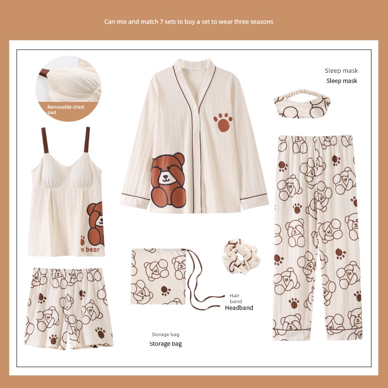 Yu Zhaolin With chest pad female pure cotton Long sleeve autumn pajamas