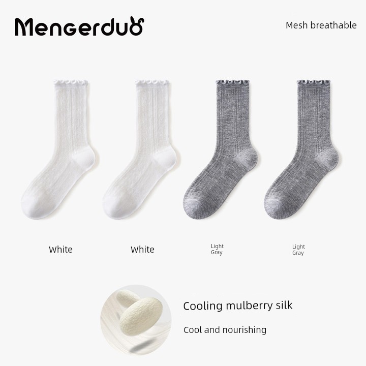 Girls' Socks, Summer Thin Silk Mesh Socks, Kidsren's Breathable Pile Socks, Girls' Lace Princess Mid-Calf Socks — 7