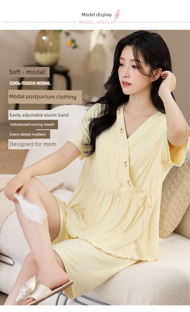 Modal Maternity Pajamas with Chest Pads for Women, Summer Thin Short-Sleeve Nursing Sleepwear for Postpartum Women, Summer Maternity Loungewear — 10