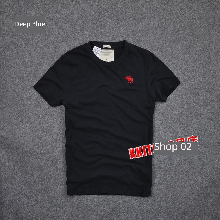 tide man summer wear Round neck leisure time Solid color Short sleeve T-shirt
