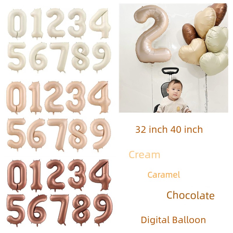 32-Inch 40-Inch Digital Aluminum Foil Popular Color Cream White Caramel Chocolate Balloon Birthday Party Decoration