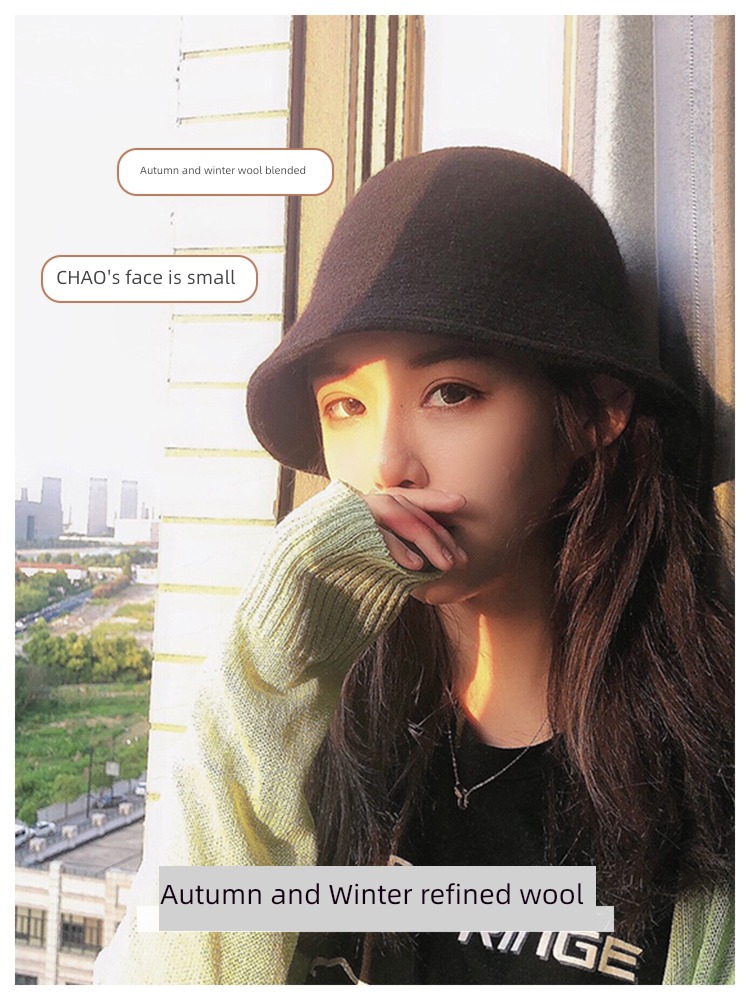 Autumn and winter female solar system Wool knitting round face Fisherman hat