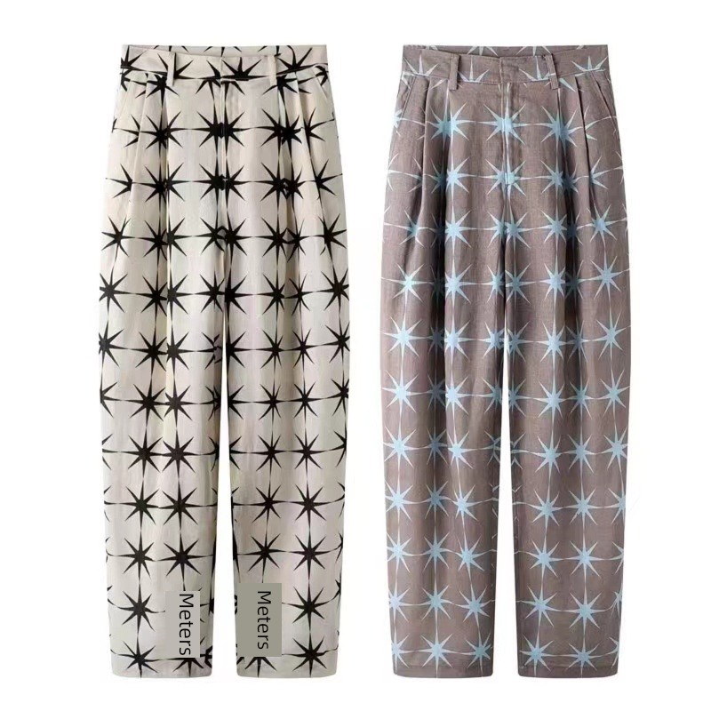 easy Cotton and hemp printing suit Casual pants