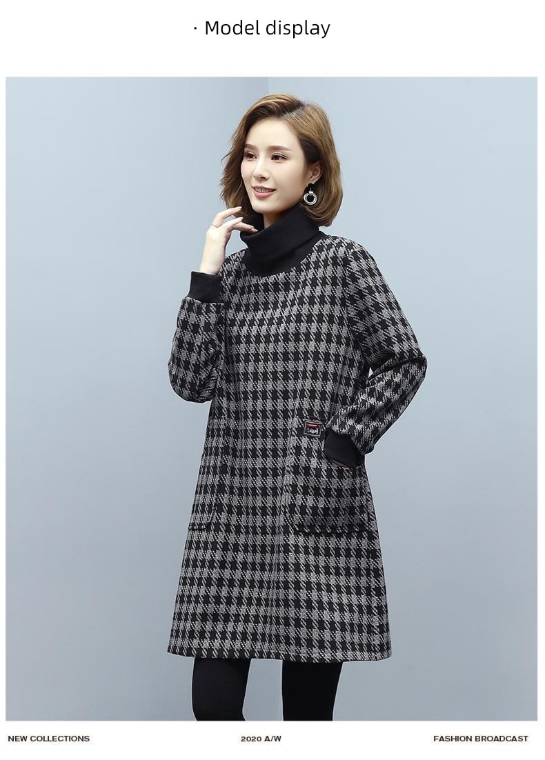 Autumn and winter thickening Plush houndstooth  Foreign style Dress