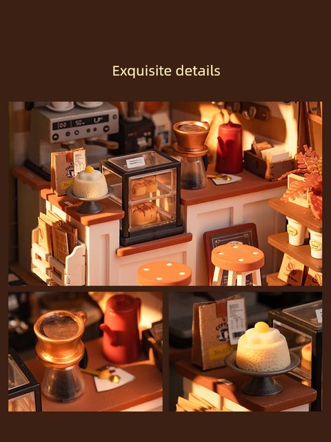 Ruojing Ruole coffee shop DIY hut handmade house wooden assembled miniature building blocks toys gift