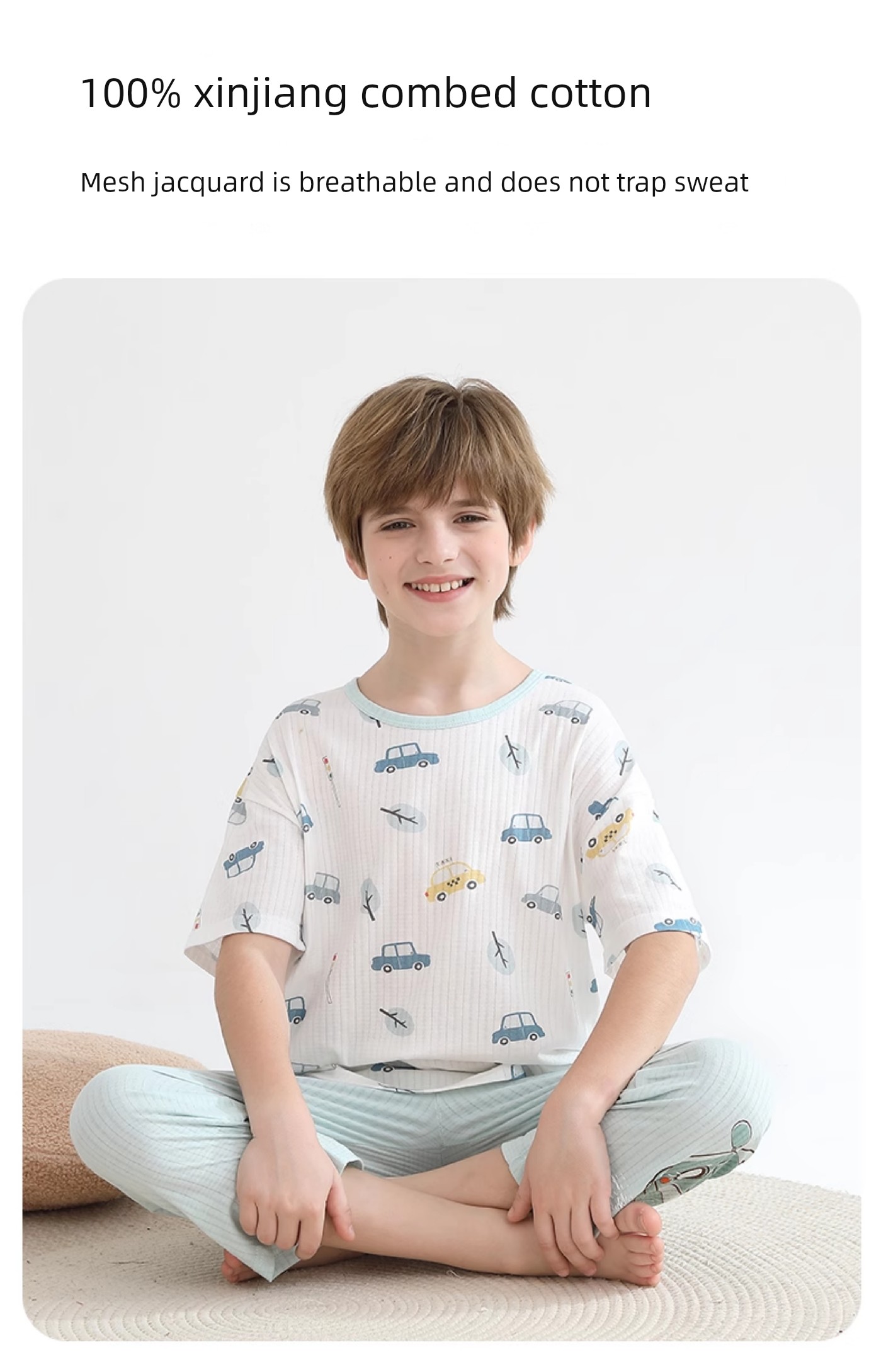 Dolaer Kidsren's Pajamas Summer Thin Pure Cotton Antibacterial Air-Conditioned Clothing for Boys and Girls Big Kidsren Boys Home Clothes Set — 4