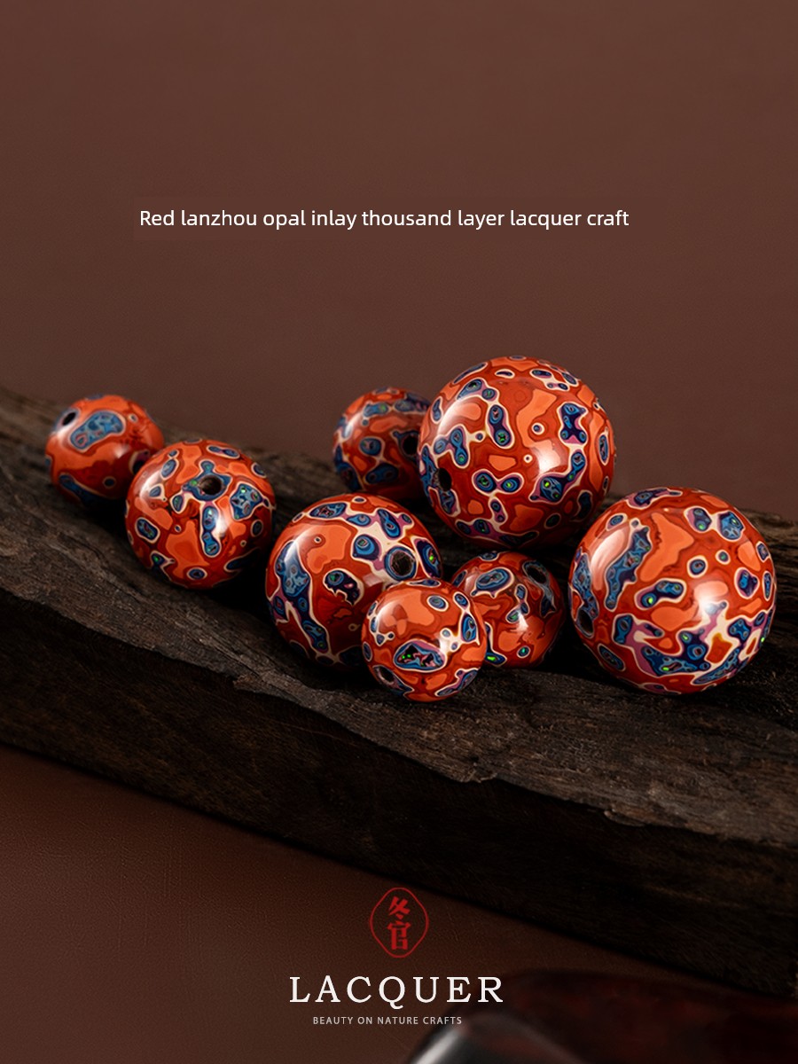 Natural Lacquer Single Bead Necklace Accessory, Opal Multi-Layer Lacquer Bracelet Handicraft, Red Lacquer