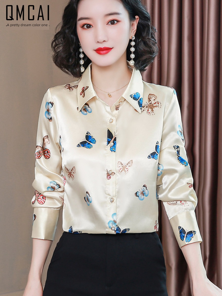 Hangzhou shirt ma'am Long sleeve Broken flower jacket silk
