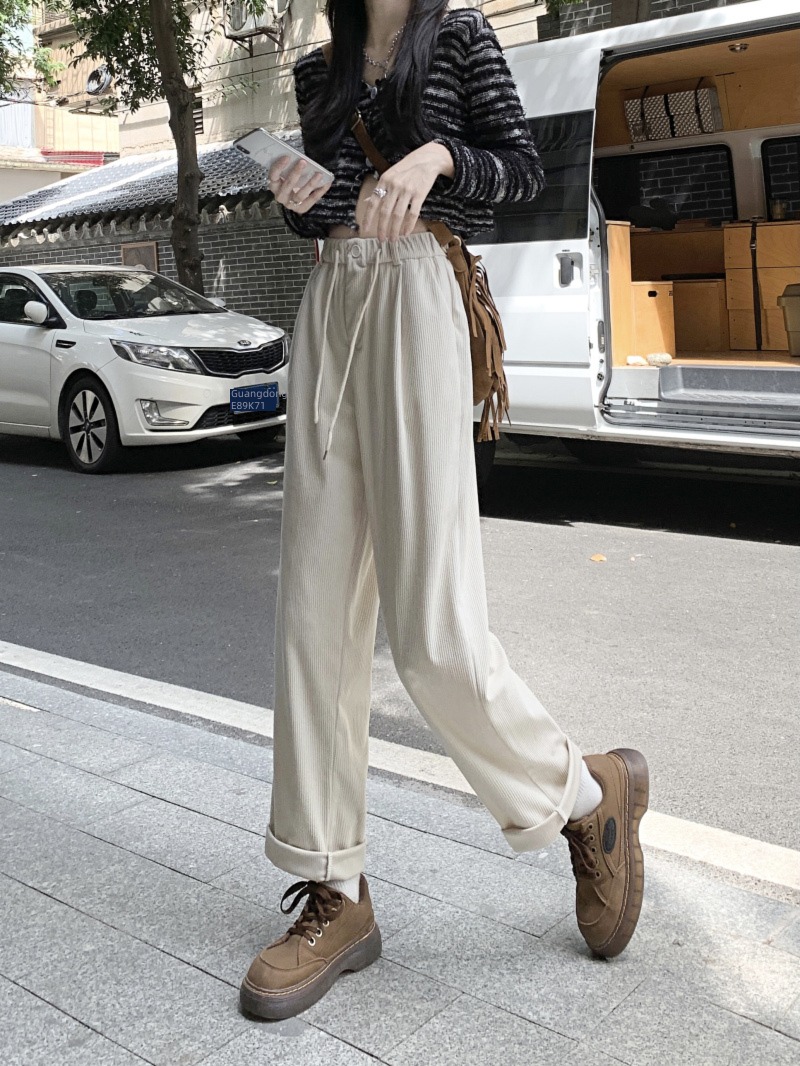 coffee corduroy Women's wear High waist leisure time Wide leg pants