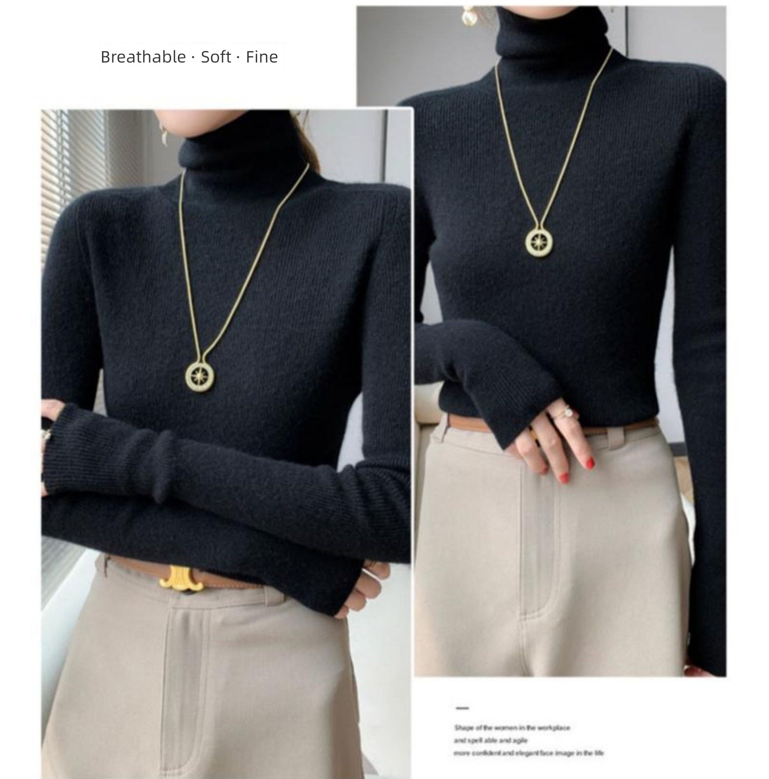 black winter Self-cultivation Inner lap knitting High collar sweater