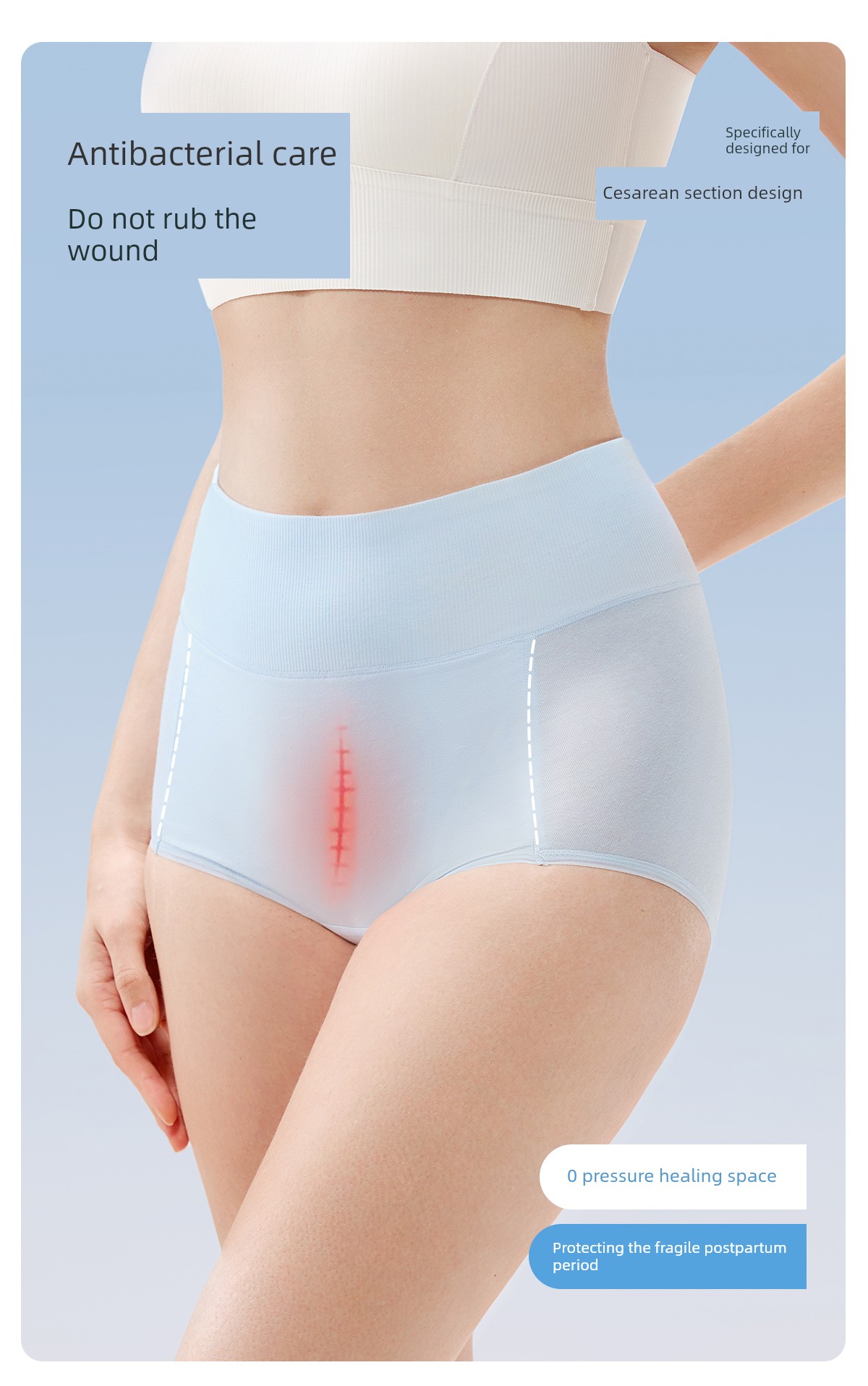 Jq Jingqi Postpartum High-Waisted Cotton Panties, Non-Abrasive, Extended Crotch, Tummy Control, Specially Designed for Cesarean Section during the — 4