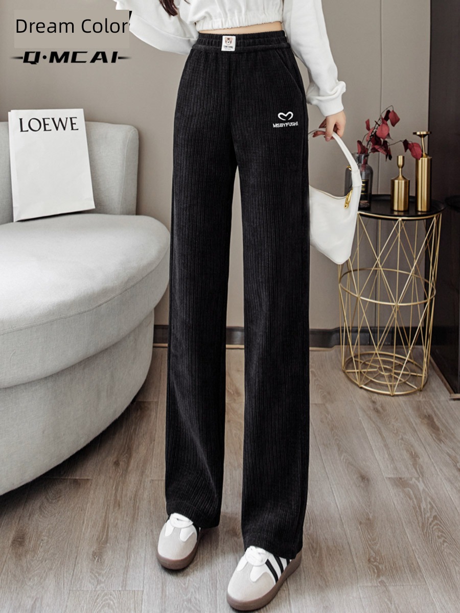 chenille  Plush Wide leg pants female Autumn and winter corduroy trousers High waist Straight cylinder Casual pants keep warm Mopping trousers